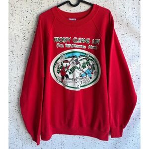 VTG Mens Sz XL Frosty the Snowman 'FROSTY CLEANS UP' Red Pullover